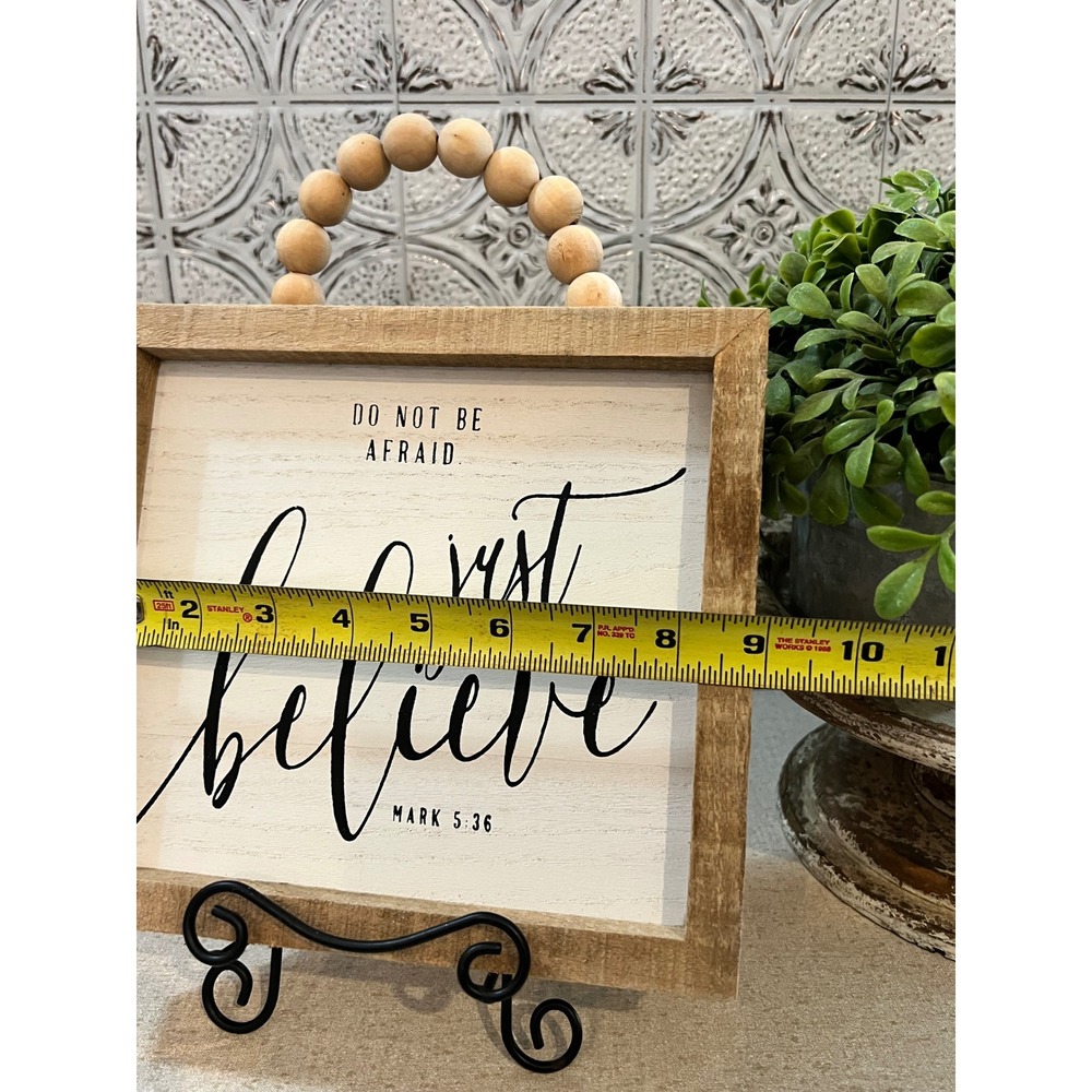 Mark 5:36 Just Believe Rustic Wood Framed Sign with Bead Handle Farmhouse Decor - Picture 2 of 6